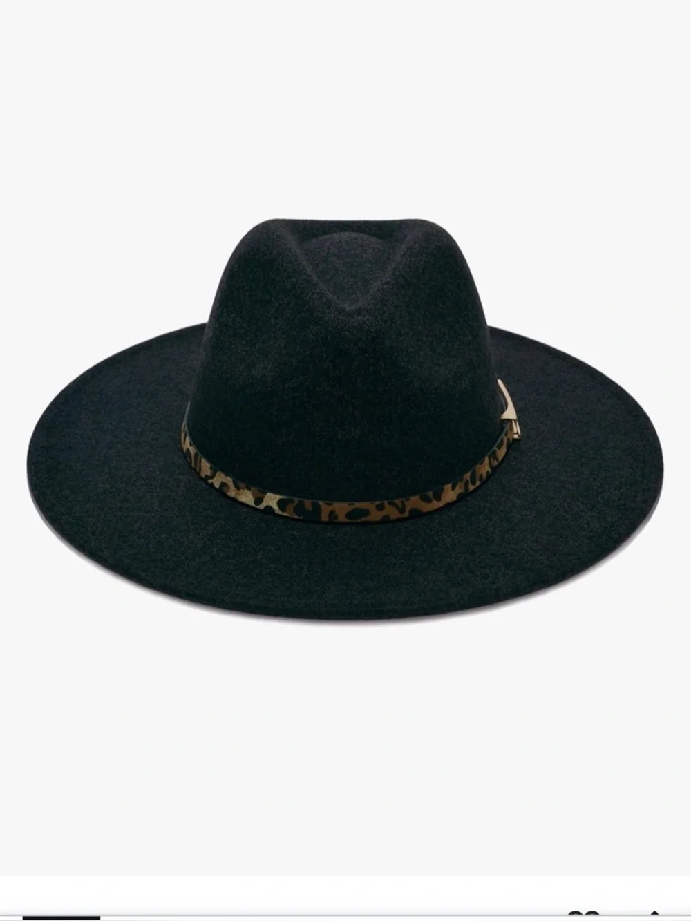 Mud Pie Black Felt Leopard Band Fedora